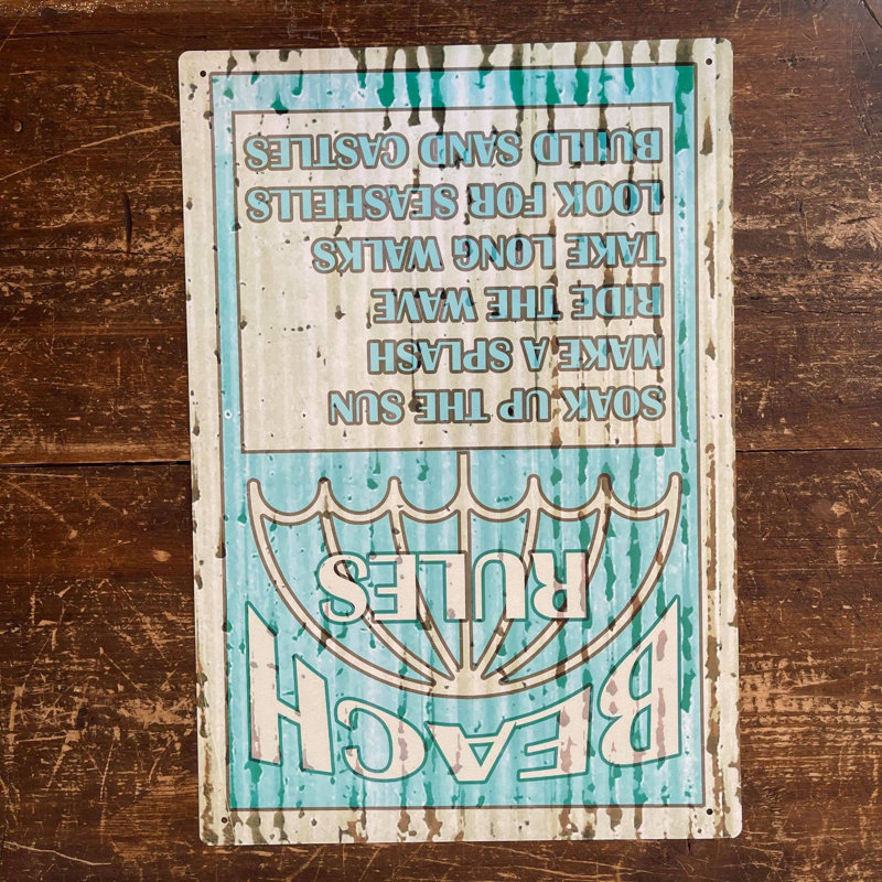 Kaci-Mae Beach Rules Metal Sign Humorous Plaque, 40cm H x 28cm W