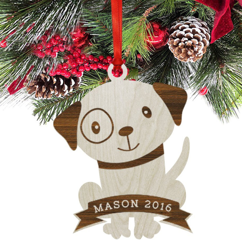 Figurine suspendue en bois de noël en bois gravé au laser personnalisé, Oui