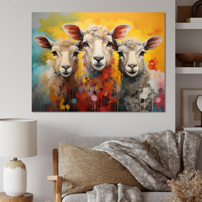 «Colorful Sheep Fuzzy Friends», reproduction d'art sur toile