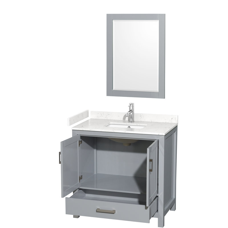 Sheffield 30" Freestanding Single Bathroom Vanity with Cultured Marble Top with 24" Mirror, Carrara Cultured Marble, Gray
