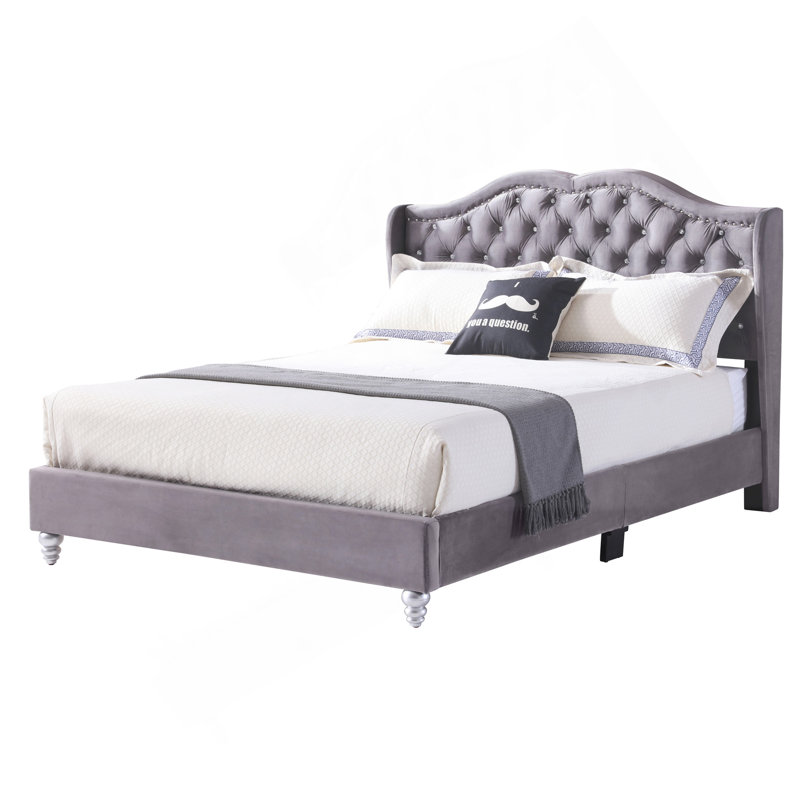 Lit tapissier élégant de style transitionnel, Grey, Full