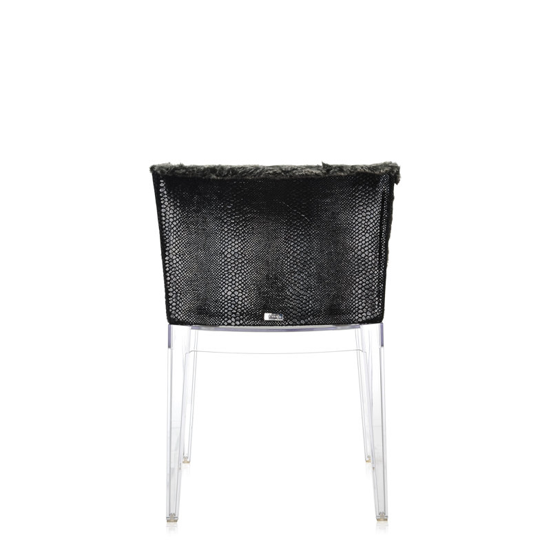 Mademoiselle Cotton Armchair, Gray Faux Fur, Transparent