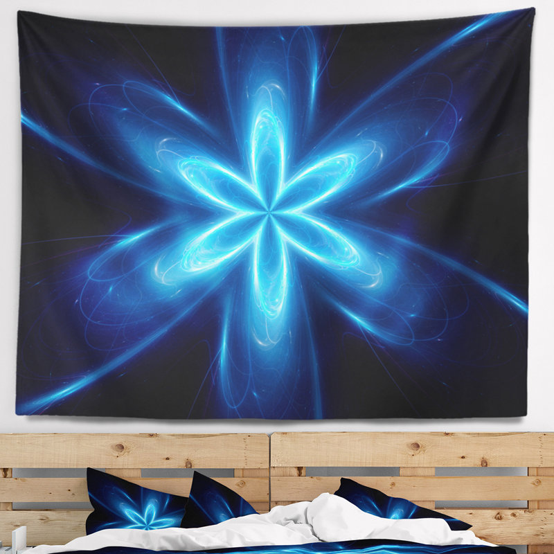 Tapisserie floral à surface fractale bleu brillant space, H 32 po x l 39 po