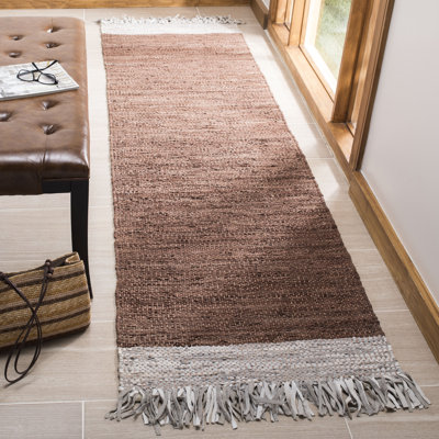 Tapis rayé en cuir / coton tissé à la main Exley