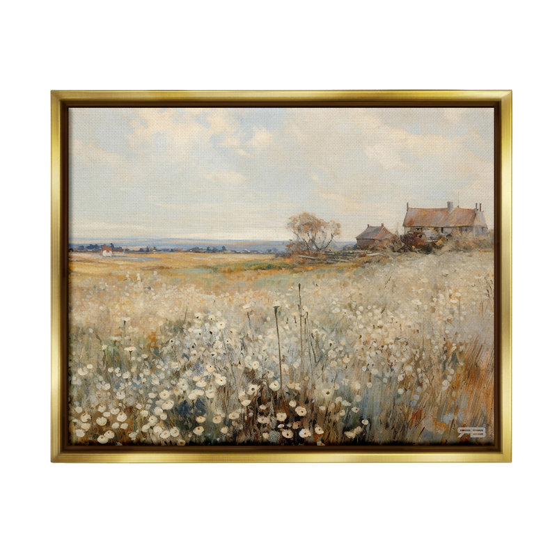 «Neutral Farmland Meadow» par RB sur, Cadre flottant métallique doré, H 25 po x l 31 po