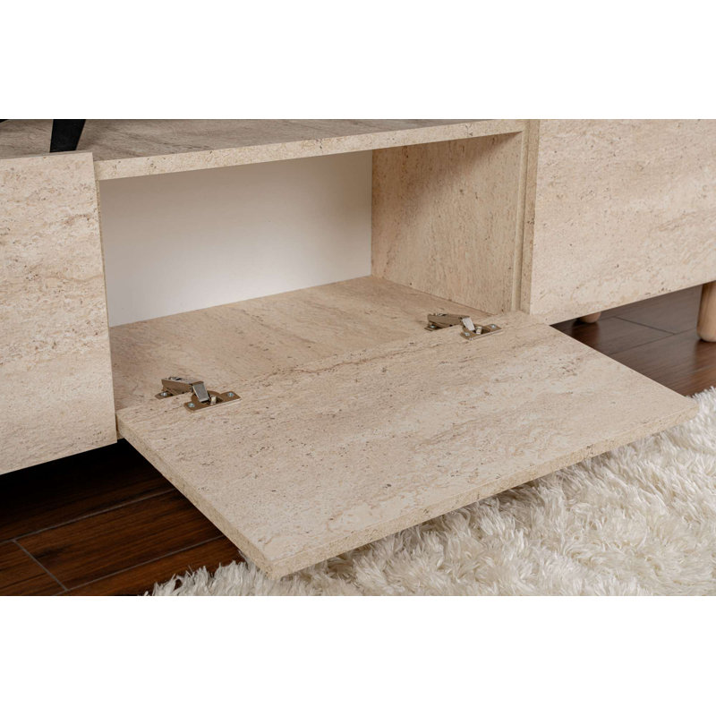 Meuble télé moderne avec pieds en bois 70,9 po x 16,5 po x 12,4 po | 100% panneau de particules enduit de mélamine, épaisseur: 0,7 pouce | Conception élégante en marbre pour le salon, solution de rangement durable et élégante