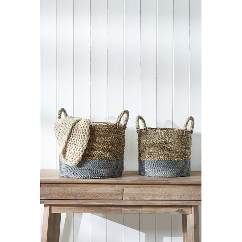 Hand Woven Wicker Laundry Hamper with Handles, Brown/Grey