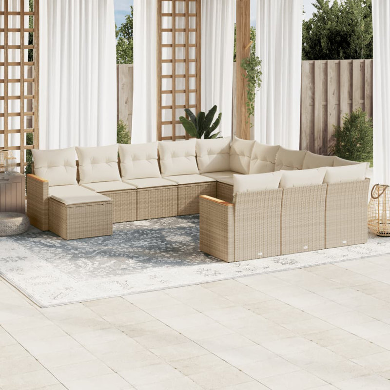 Ensemble de canapé de jardin Vidaxl PE en rotin beige, acier thermolaqué grand