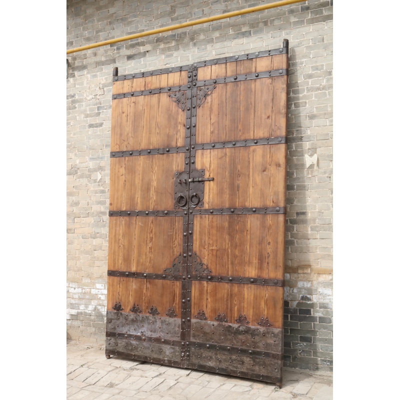 Vintage Chinese Stained Wood Bi-Fold Patio Doors