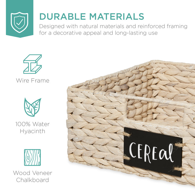 12" W Woven Water Hyacinth Storage Baskets, White
