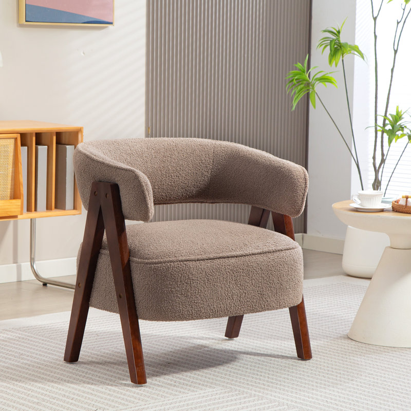 Fauteuil tub, chaise d'appoint en molleton Sherpa avec pieds en bois, brun clair, Marron clair, Marron foncé