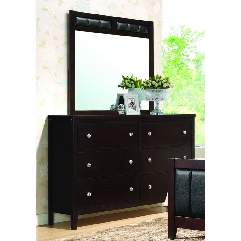 Commode double 6 tiroirs avec miroir Finchley, Cappuccino