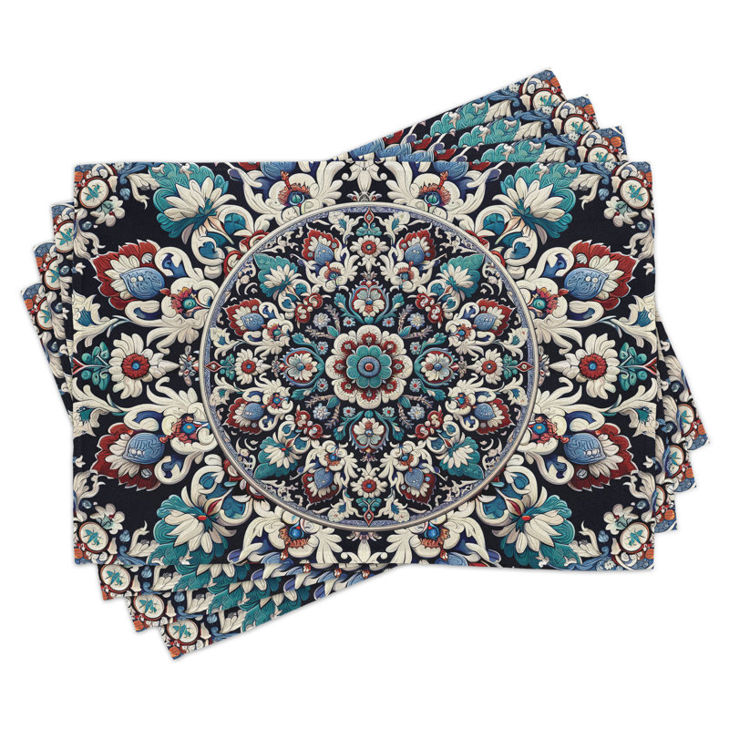 Ambesonne Oriental Floral Table Runner & Placemats Placemat 4 pcs + Runner 12"x72" Lavender Ruby, 90" x 12"