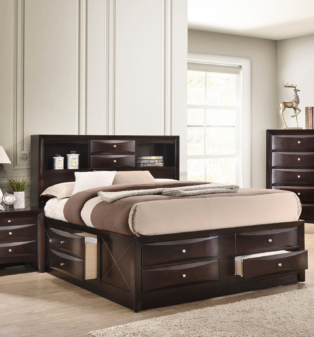 Red Barrel Studio® Cherry Queen Platform Bed With Bookcase Headboard ...