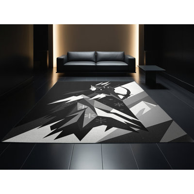 Tapis moelleux moelleux à motif géométrique scandinave rouge / noir