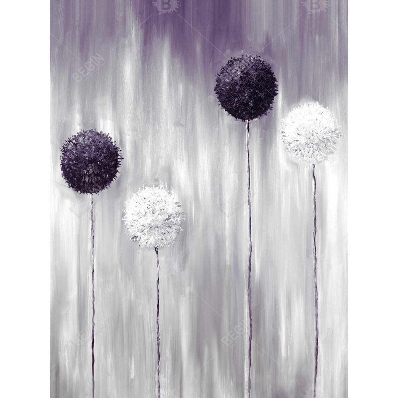 Fleurs d'allium mauves - toile grise contemporaine