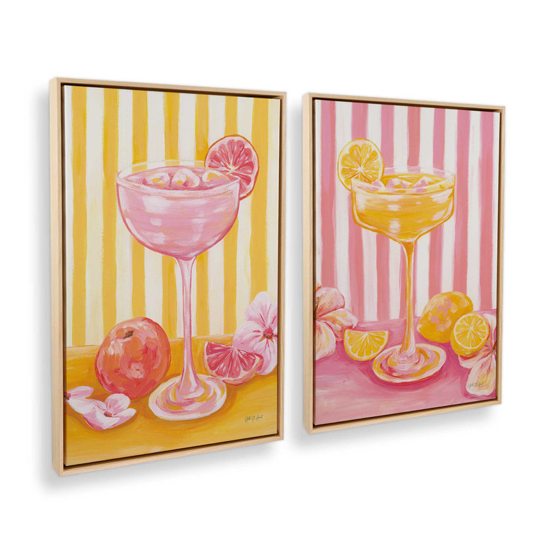 «Pink Drink Energy», ensemble de 2 impressions, 24 po x 18 po, Toile avec cadre, Érable
