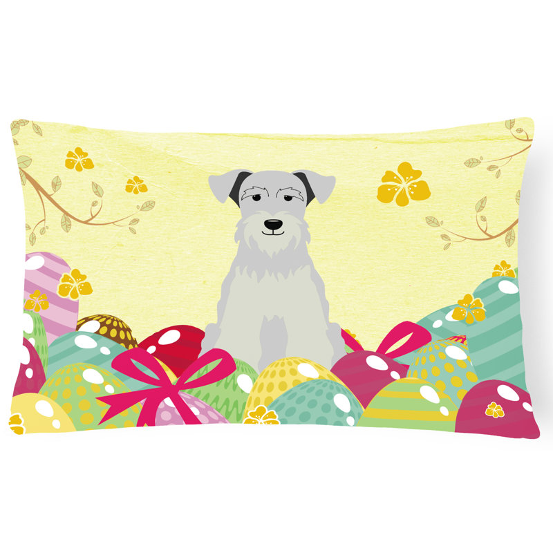 Coussin lombaire schnauzer miniature pâques œufs, blanc
