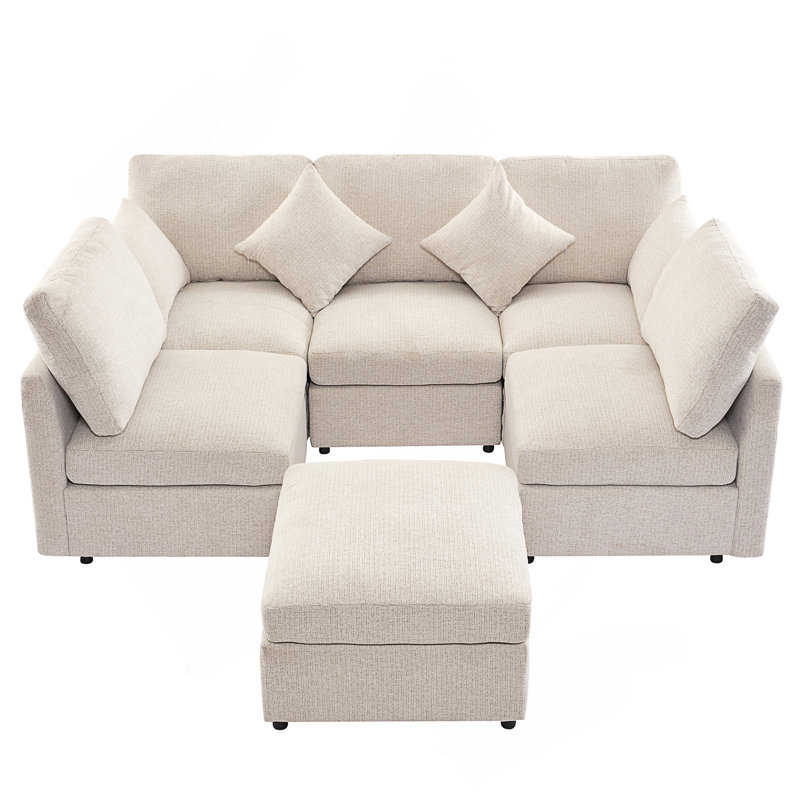 86.6" Sectional Sofa Modular Sofa U-Shaped Sofa Couch Sofa Bed L-Shaped Sofa With A Movable Ottoman And Two USB Ports