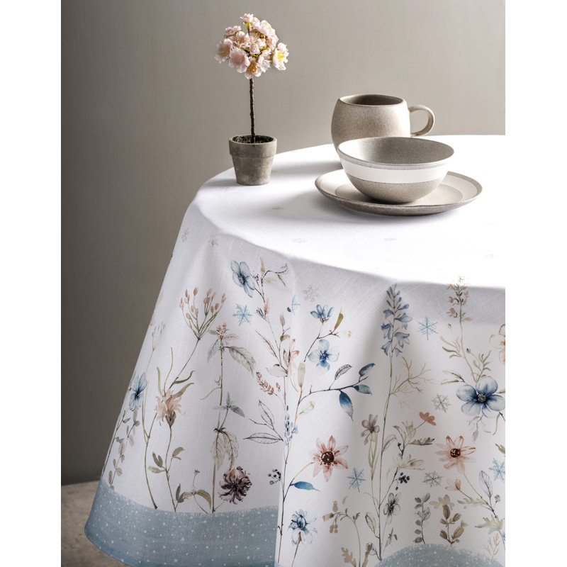 Floral 100% Cotton Round Tablecloth, 63" x 63"