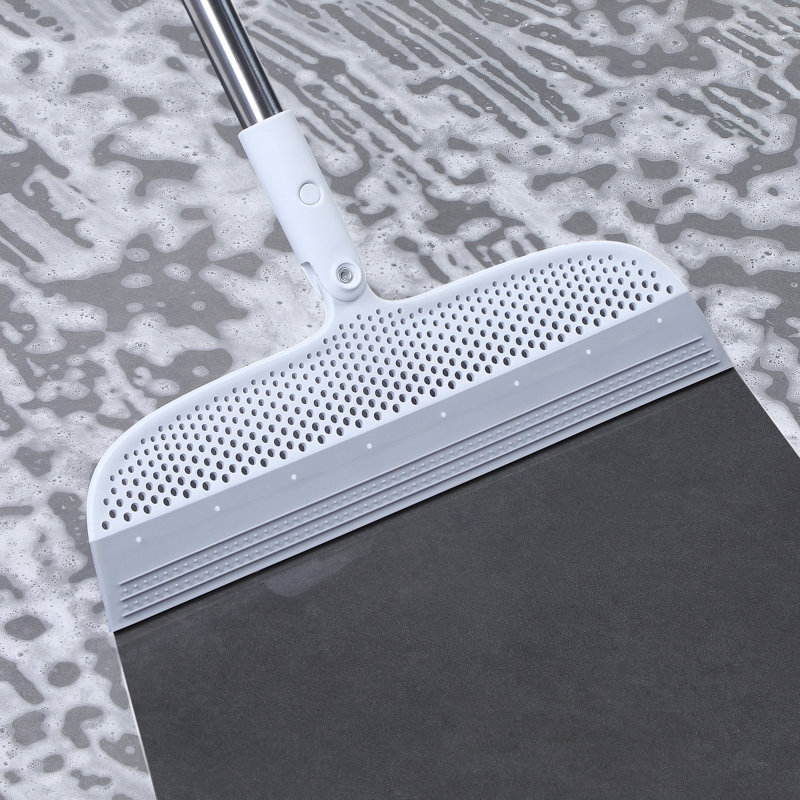 JOYBOS Floor Squeegee Broom, Long Handle Water Sweeper for Bathroom, Tile, Glass, Pet Hair Removal, White