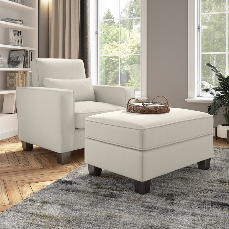Aquadale Upholstered Armchair with Ottoman, Cream