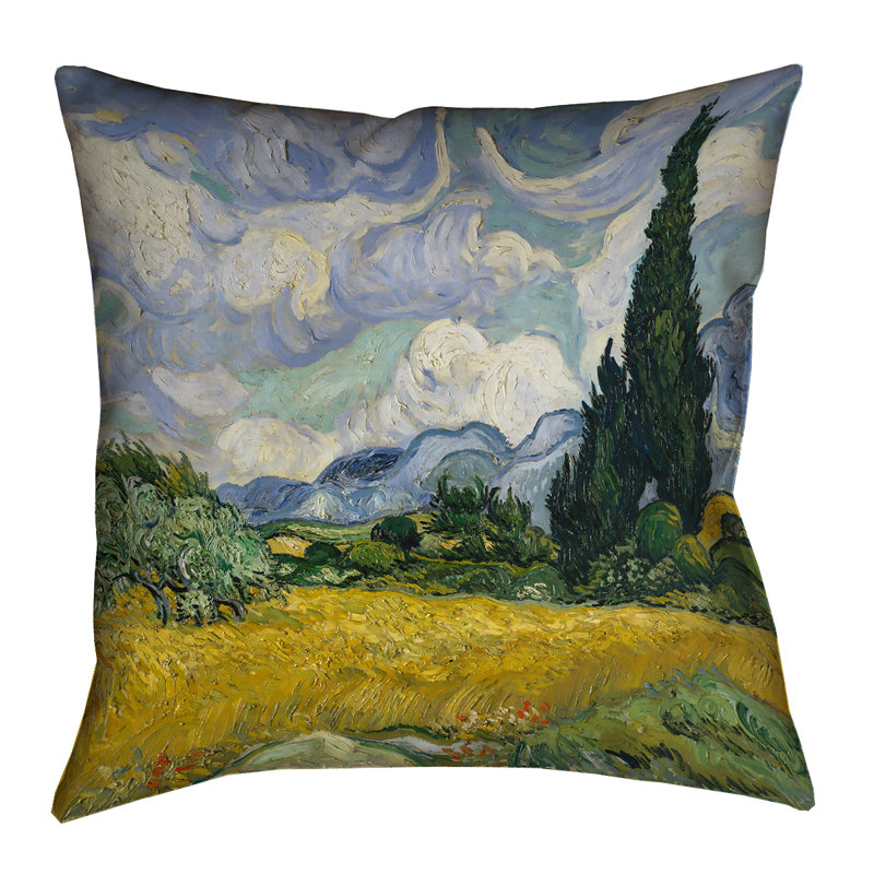 Housse de coussin 100% coton Vincent Van Gogh, 14 po x 14 po, Bleu sarcelle, Polyester / bourre de polyester