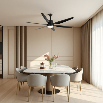 60 In. Matte-black Ceiling Fan With Tri-cct 1350-lumen Led, 6 Aluminum Blades, Dc Motor, Remote And 3 Downrods