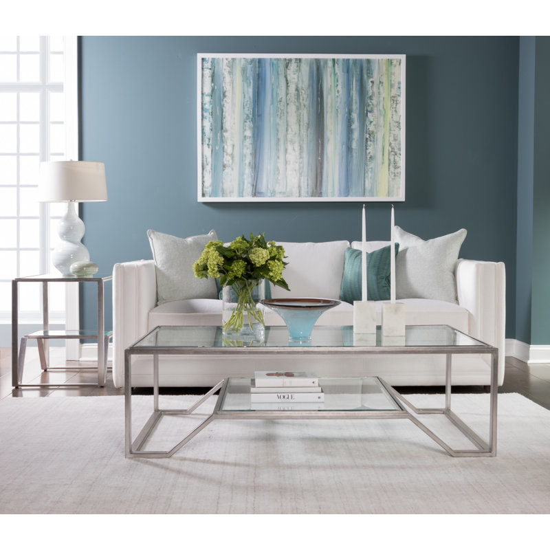 Silver Rectangular Glass and Iron Cocktail Table