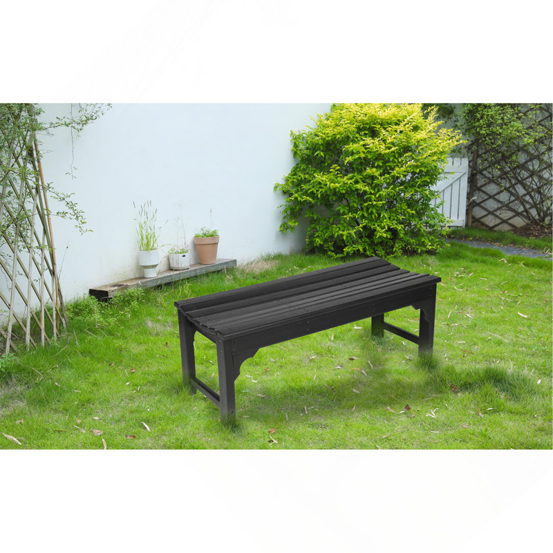 Backless Adirondack Bench with Wood Texture, Poly Lumber Seat for Patio, Backyard, Balcony, All Weather Resistant with Protection, Black