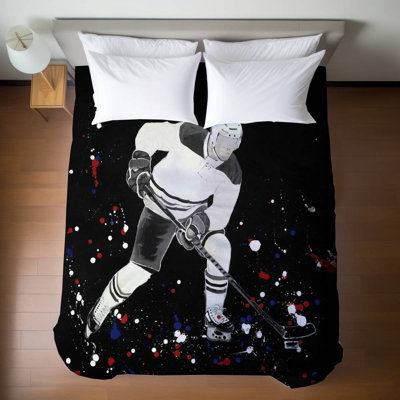 Hockey Player Queen Duvet Cover | Modern Sports Home Decor