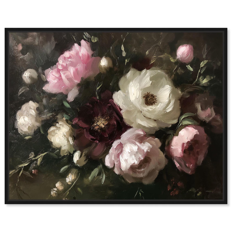 Peony Palette Nocturne, célèbre toile par Art Remedy, H 17 po x l 21 po, Structure noire