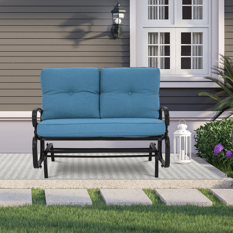 Banc d'extérieur en métal avec coussins Craigmore, Bleu paon