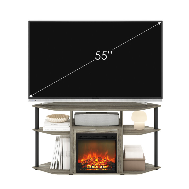 Beitske TV Stand Fireplace for TVs up to 55" Fireplace, French Oak Gray