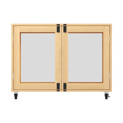 31.5"W x 23.6"H Natural Pine & Glass Display Nightstand with Lockable Casters