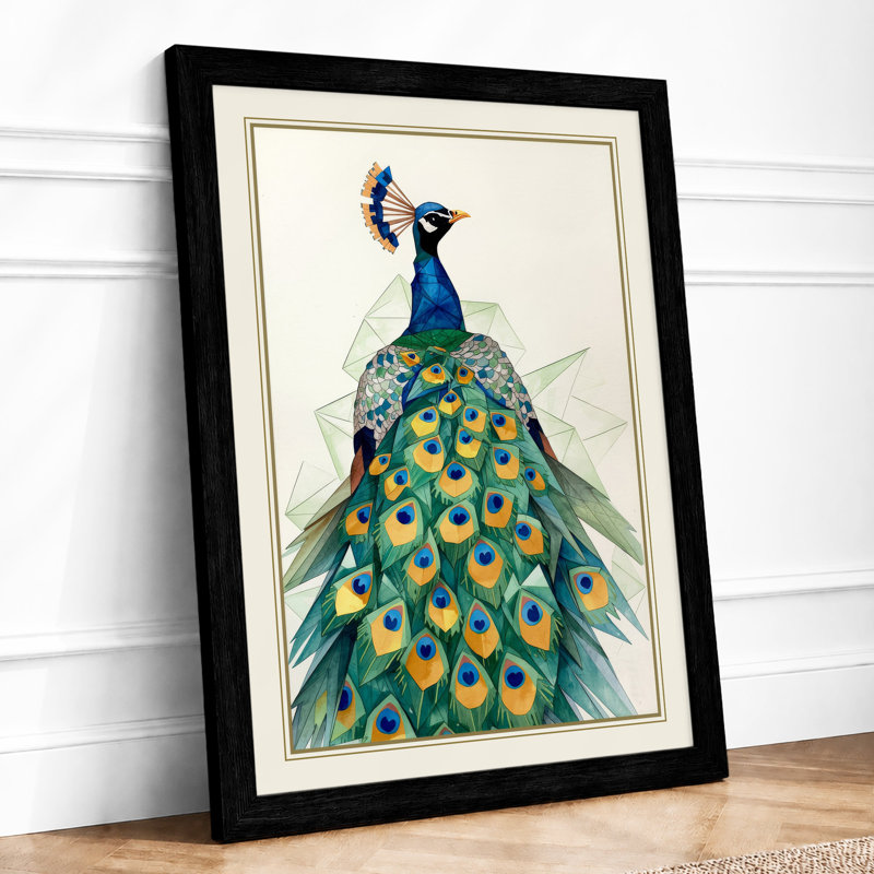 Elegant Peacock Art Deco - Framed Print, A4 - 29.7 x 21.0 cm, Black