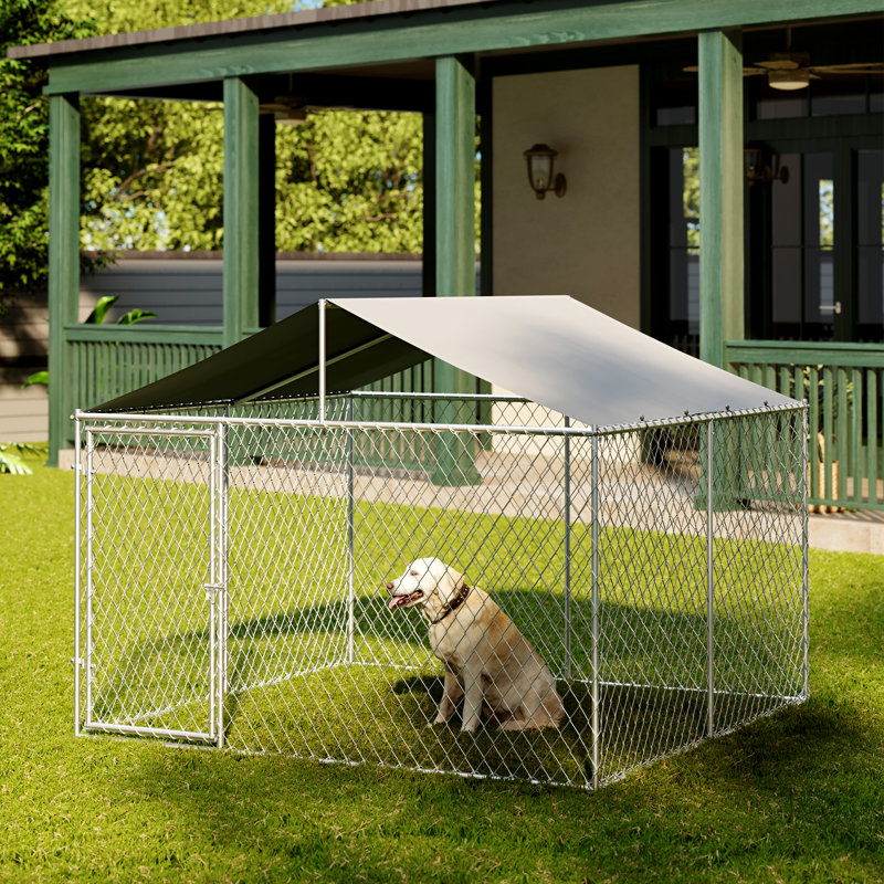 Grand chenil extérieur pour chien en acier galvanisé avec toit et serrure sécuritaire, 7,3 pi X l 9,8 pi L 9,8 pi. D