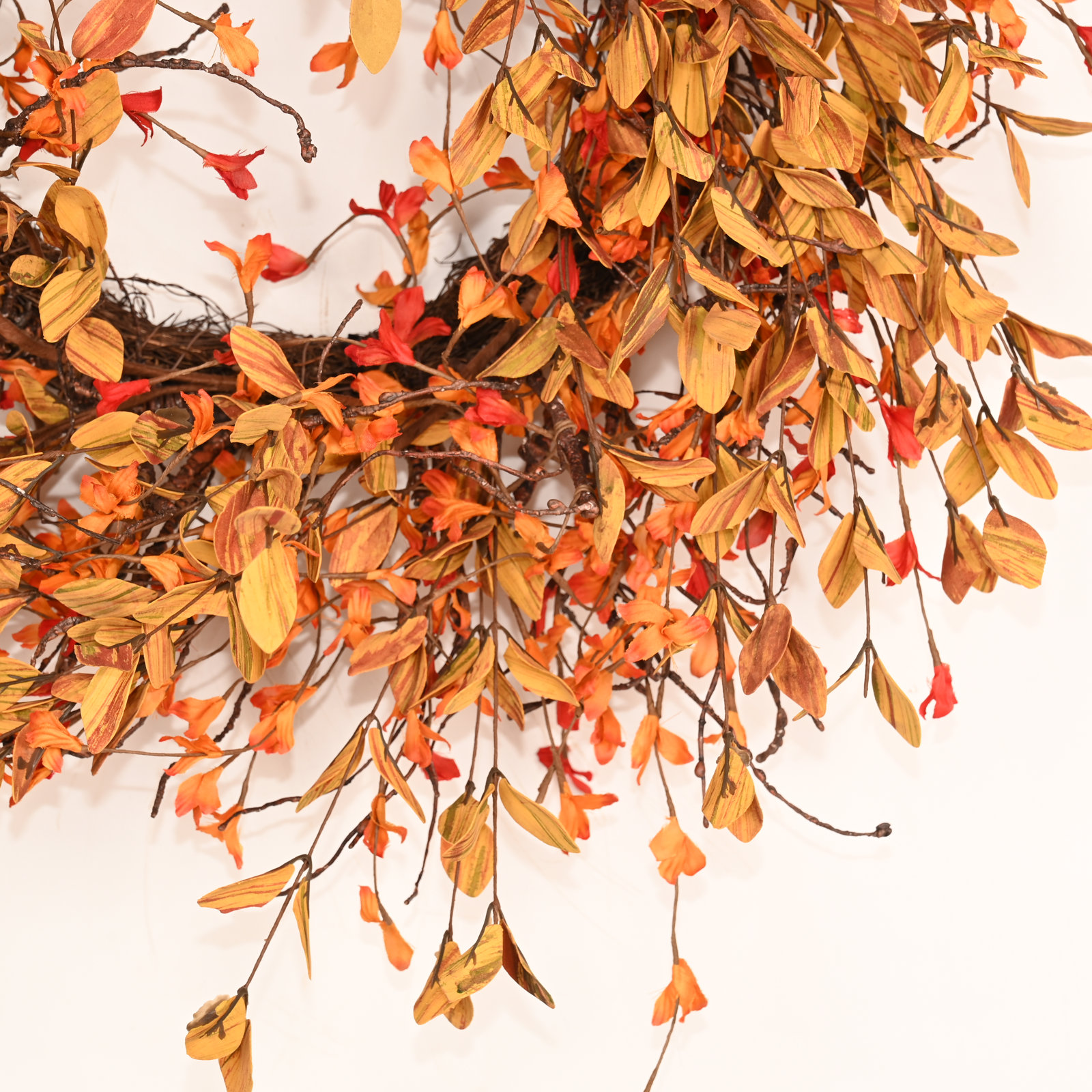 26" Handcrafted Foliage, Twig Thanksgiving Wreath, Orange