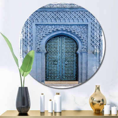 Porte d'entrée traditionnelle marocaine traditionnelle en bois - Cercle en métal traditionnel