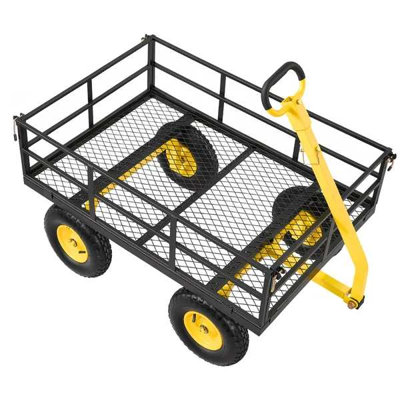 Chariot de jardin en acier, chariot de jardin à chariot robuste et extensible 1200 lb, remorque de jardin utilitaire en métal 2 en 1 avec pneus tout-terrain de 13 po, côtés amovibles en filet et poignée pivotante à 180 °