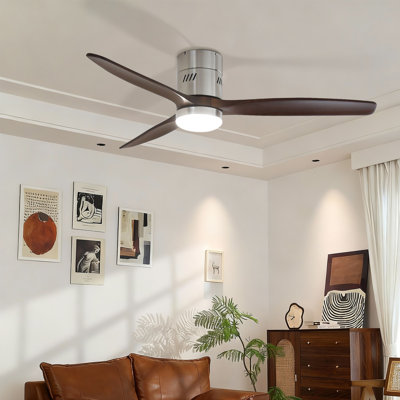 Ryme 52 po Ventilateur de plafond encastré standard en nickel noyer foncé avec DEL intégrée et moteur à courant continu inclus