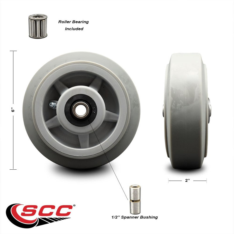 SCC-Roue de 6 po en caoutchouc thermoplastique plat seulement avec roulement à rouleaux - 500 lb vide