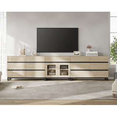 3 In 1 TV Stand For Tvs Up To Modern TV Console With Glass Doors And 13 Drawers, Entertainment Center With Adjustable Shelf For Living Room by Latitude Run