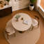 Table de salle à manger ronde de 85 cm (33,5 po) en pierre frittée et pieds en bois d'hévéa, piétement design en bois d'hévéa avec accents en osier tressé à la main et base en acier inoxydable pour cuisine, appartement et bistrot-242051160
