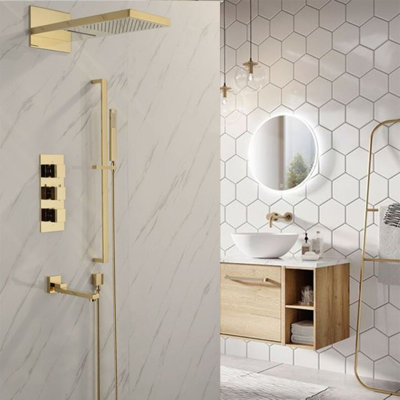 Wall-Mounted Shower System with Thermostatic Valve and Handheld Spray