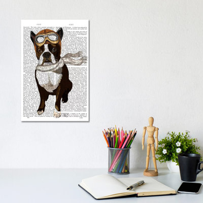 Boston Terrier Flying Ace by Fab Funky - Wrapped Canvas Print