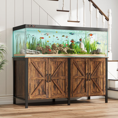 Farmhouse 100-150 Gallon Fish Tank Stand, Heavy Duty Aquarium Stand With Storage Cabinet And Power Outlet, 59.8" L X 23.6" W, 2200lbs Capacity, Black
