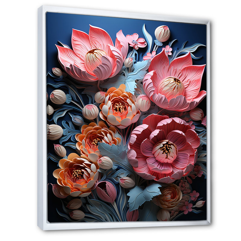 Tulipes néon, collage sur toile, H 44 po x l 34 po x P 1,5 po, Cadre flottant blanc