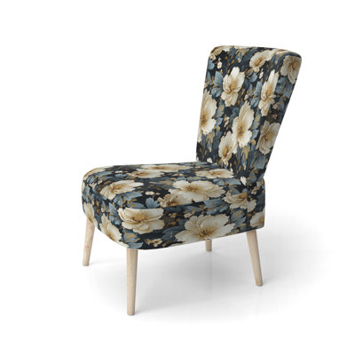 Luxueux motif floral doré et gris - Chaise d'appoint rembourrée Farmhouse, chaise d'appoint dorée