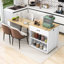 Îlot de cuisine en bois Devinder avec table de salle à manger extensible, station de charge intégrée et grand espace de rangement-1015581135